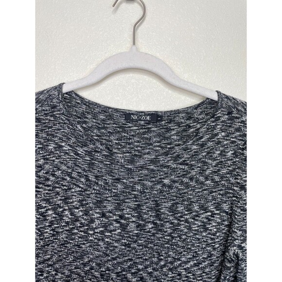 Nic + Zoe Sz S Knit Sweater Black Gray Bell Sleeve Pullover Crewneck Minimalist - Picture 4 of 7